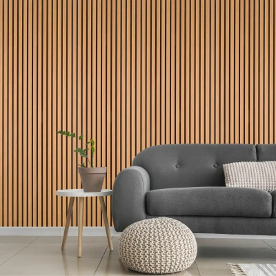 Image of DecorAndDecor Acoustic Slat Wood Wall Panel and Ceiling Panelling Decorative 3D MDF 240 x 60 Oak