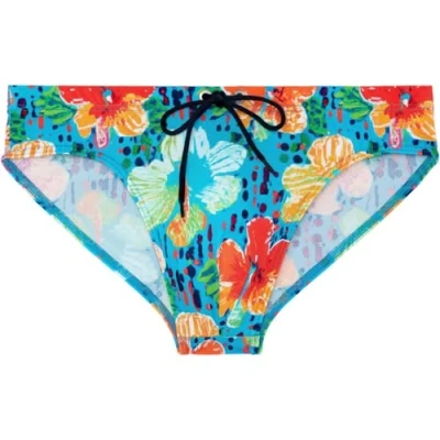 Image of HOM Men&#039;s Dino Swim Brief, Floral Print Turquoise Background, M
