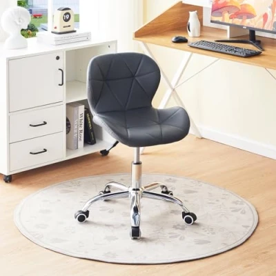 Image of CLIPOP Office Desk Chair Grey Height Adjustable Computer with Swivel Lift Chrome Legs, Ergonomic Task for Home Study Room