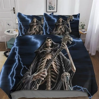 Image of Gothic, Skeleton Duvet Cover Set with Pillowcases Printed Bedding Zipper Closure Comforter 3 Pieces Hypoallergenic Soft Microfiber Quilt Double (200x200cm)