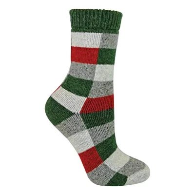 Image of Sock Snob Ladies Thick Warm Funky Checkered Patterned Breathable Wool Silk Blend Socks (4 8 uk, 15 Green/Red)