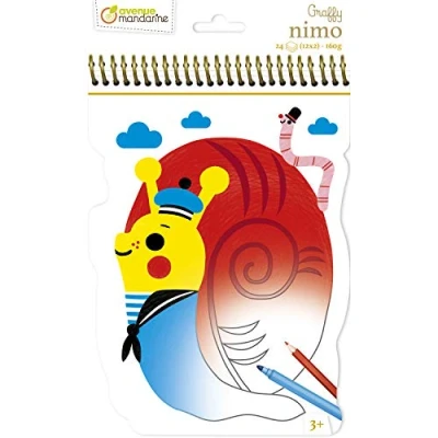 Image of Avenue Mandarine Ref GY112C Graffy Nimo Spiral Colouring Book Snail Designs 24 Pages, 15 x 25.5cm, 160gsm Drawing Paper, 12 Designs, Suitable for Ages 3+