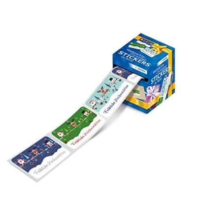 Image of HERMA 200 Christmas Santa Reindeer Snowman Stickers Roll for Card Making, Crafts, Envelopes and Xmas Decorations, Self Adhesive Labels Kids Children
