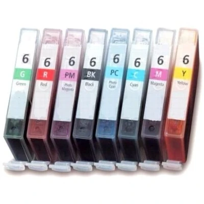 Image of Printing Pleasure 8 (FULL SET) Compatible BCI 6 Ink Cartridges for Bubble Jet i9900 i9950 Pixma iP8500 Black/Cyan/Magenta/Yellow/Photo Cyan/Photo Magenta/Green/Red, High Capacity