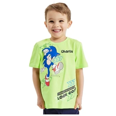 Image of Boys Personalised Sonic T Shirt Gaming Gamer Top (UK, Age, 4 Years, 5 Regular, Sonic)