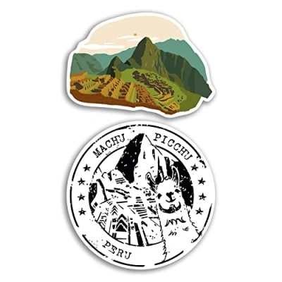 Image of 2 x 10cm Wide Machu Picchu Vinyl Stickers Peru Llama Landmarks Holiday Travel Adventure Map Flag Country Scrapbooking Gift #78746