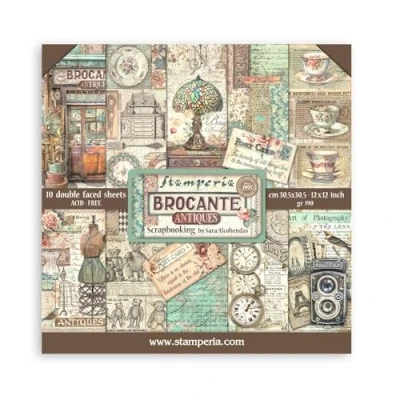 Image of Stamperia Scrapbooking Pad 10 Sheets cm 30.5 x (12 12 Inches) Brocante Antiques, 0, 30.5x30.5cm, SBBL150