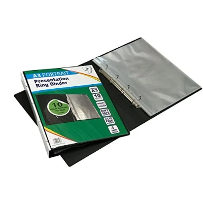 Image of PROTECTAFILE A3 Deluxe Portrait 4 D Ring Binder Folder File Art Black Presentation Portfolio + 10 Sleevesdocumentation Style