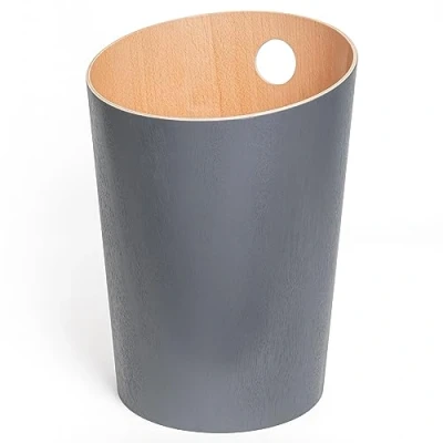 Image of Kazai.® Design Paper Bin &#039;Bennet&#039; Unique Waste Basket for Office, Bedroom, Children&#039;s Room, and More Office Made of Real Wood Veneer Grey (dark)