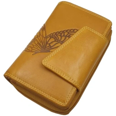 Image of myledershop Cowhide Womens Purse with Butterfly Motif RFID &amp; NFC Blocking (Cherry Red)
