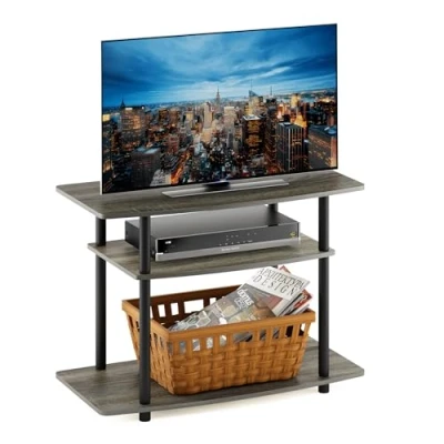 Image of Furinno No Tools 3 Tier Entertainment Center Stand, TV Stands, Unit, Shelf, French Oak/Black