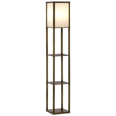 Image of HOMCOM 3 Tier Floor Lamp, Light with Storage Shelf, Reading Standing Lamp for Living Room, Bedroom, Kitchen, Dining Office, Dorm, 160cm, Brown