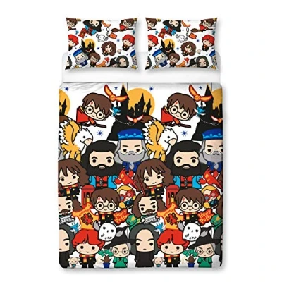 Image of Harry Potter Charm Design Double Reversible Two Sided Official Bedding Duvet Cover with Matching Pillow Case, Multi, Coloured, 200 x 200cm