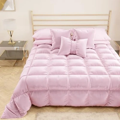 Image of PETTI Artigiani Italiani Soft and Warm Velvet 350 g/m² Double Duvet Reversible Quilt 260 x 270 cm Pink 100% Made in Italy