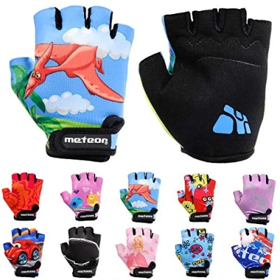 Image of meteor Kid Cycling Gloves With Short Half Fingers Fastened Children Child Bike Safety Accessories Hand Protect (S 6,5 7cm 2.5 2.7inch, Dinosaur)