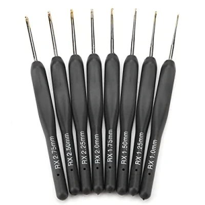 Image of 8pcs Crochet Hooks Set, 1mm 2.75mm Aluminum Knitting Needles Kit, Ergonomic Black Soft Grip Handles, Long Knit Weave Yarn Set