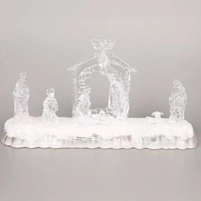 Image of SHATCHI 32cm Christmas Pre Lit LED Musical Nativity Scene Acrylic Sculpture Battery Operated Light Up Xmas Tabletop Home Decorations, Angel Design 1