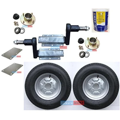 Image of leisure MART 550kg Avonride trailer suspension units supplied with 4 inch PCD hubs, 10 4PR wheels, plates and grease (Set 8) Pt no. LMX1902