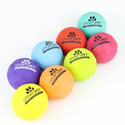Image of SPORTSPET Tough Bounce Dimple Dog Balls 8 Pack with Mesh Bag Tennis Ball Sized 65mm Extra Strong Rubber Design