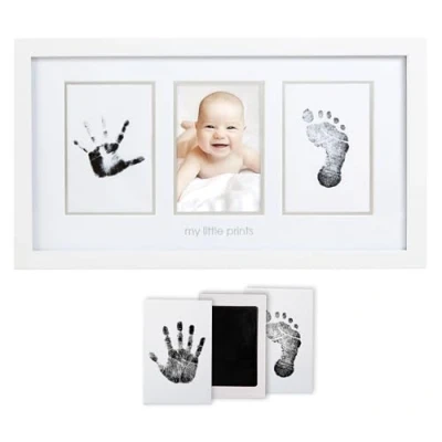 Image of Pearhead Babyprints Newborn Baby Handprint and Footprint Photo Frame Kit with Included Safe for Clean Touch Ink Pad, White, Memorable Christening Keepsake, Gift Any New Mum