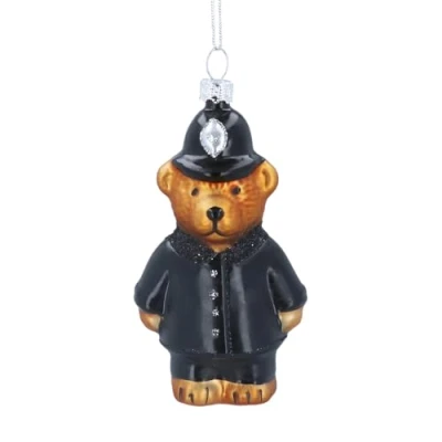Image of Gisela Graham Glass Policeman Teddy Hanging Decoration