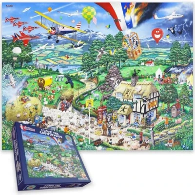 Image of &quot;I Love the Country&quot; 1000 Piece Jigsaw Puzzle Hilarious Chaos by Mike Jupp Funny &amp; Detailed for Adults Enthusiasts