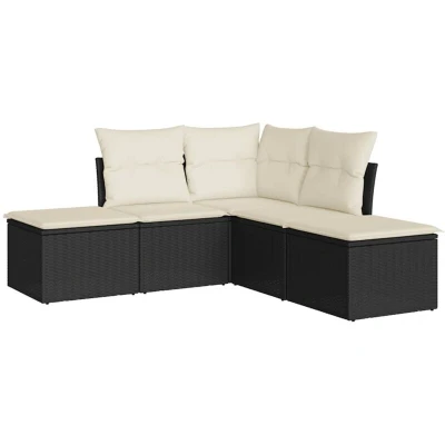 Image of vidaXL 5 Piece Garden Sofa Set with Cushions Black Poly Rattan