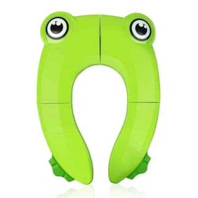 Image of Pejoye Foldable Potty Toilet Training Seat, Travel Portable Toddler Folding Seat for Kids with 6 Anti Slip Silicone Pads and 1 Carry Bag, Green Frog