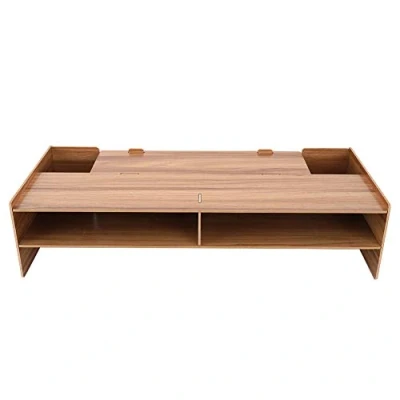 Image of Computer Monitor Stand,Monitor Stand Desktop Laptop Shelf Desk Table Bracket Holder Storage Rack， Wooden Riser,2 Tier Lift, Organiser (Cherry Wood)