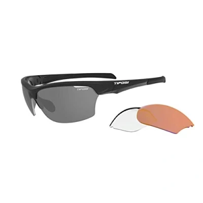 Image of TIFOSI Intense Interchangeable Lens Sunglasses: Lenses, Lightweight, UV Protection, Adjustable Ear and Nose Pieces, ShatterProof, Hydrophilic Rubber, Matt Black