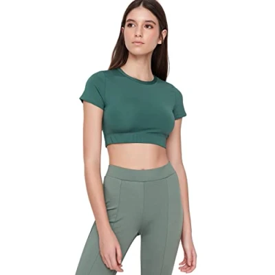 Image of Trendyol Women Sportswear Fitted Basic Crew Neck Knit Blouse Light Green