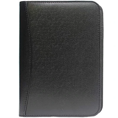 Image of Portfolio Folder A6 Leather Padfolio Zipped Executive Conference with Calculator Refillable Binder Notebook