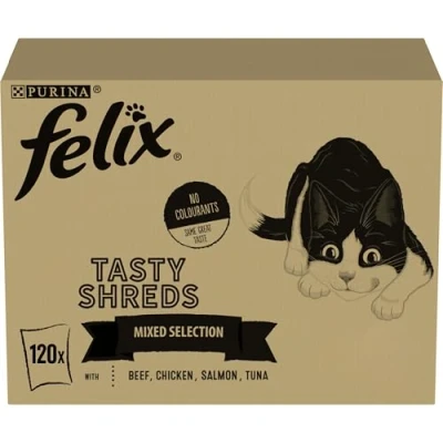 Image of Felix Tasty Shreds Adult Wet Cat Food Mixed Selection in Gravy 120x80g