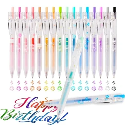 Image of EooUooIP Glitter Gel Pens,Coloured Pen,Metallic Pens with 16 Pieces Ink Rollerball Pens,Quick Drying for Kids and Adult Colouring Books Doodling Drawing