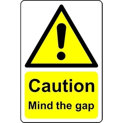 Image of Caution Mind The Gap Safety Sign Self Adhesive Sticker (200mm x 150mm)