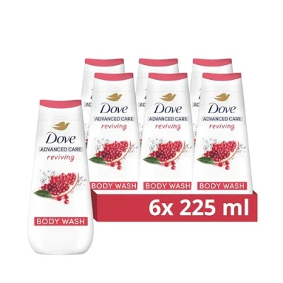 Image of Dove Advanced Care Reviving Body Wash Cleanser shower gel with pomegranate &amp; hibiscus extracts for instantly lotion soft skin 6x 225 ml