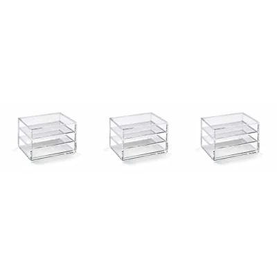 Image of OSCO Small Clear Acrylic 3 Drawer Chest Pack Pin storage Jewellery Paperclips Crayons Short pens Stationery H12 x W17 D12 cm