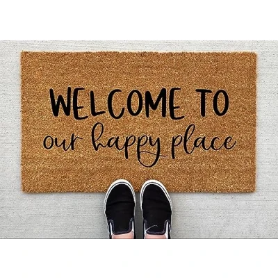 Image of Welcome To Our Happy Place Doormat,Home Decor,Personalized Doormat,Welcome Mat,Lose The Shoes,Funny Doormat,Front Door Mat 24x16 Inch