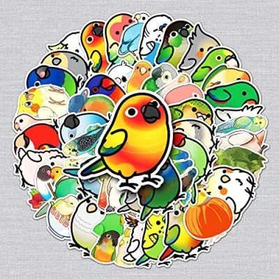 Image of 50 Pcs Parrot Stickers for Kids Teens Adults Boys Girls Gift,Stickers Pack Laptop,Skateboard,Luggage,Car,Bike, Cup,Computer,Water Bottle Decor,Bird Vinyl Waterproof Sticker Decals
