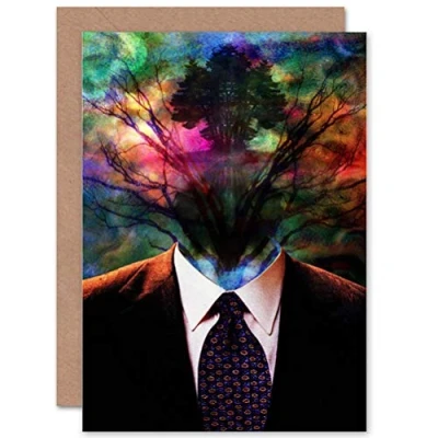 Image of Wee Blue Coo SLENDERMAN TREE HEAD SUIT BLANK GREETINGS BIRTHDAY CARD ART