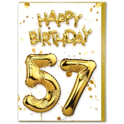 Image of Brainbox Candy 57th Birthday Card Age 57 Beautiful White Gold Foil Effect Cards For Him Her Men Women Friends