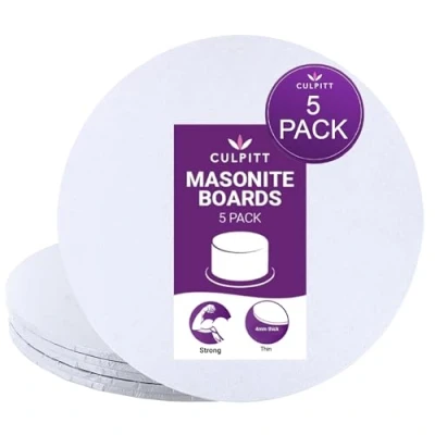 Image of Culpitt 14&quot; White Masonite Cake Board, Strong Round Drum, 4mm Thick, 355mm, 14 Inch Pack of 5