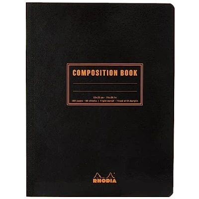Image of RHODIA 119249C Soft Notebook Cloth Back Composition Book Black B5 Lined 160 pages White Clairefontaine Paper 80 g/m Classic