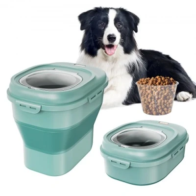 Image of VEVOR Collapsible Dog Food Storage Container, 50 lbs Capacity Large Dispenser Bin with Attachable Casters, Airtight Lid Kitchen Rice Cereal Flour Bin, Pet Containers For Cat, Bird, Other