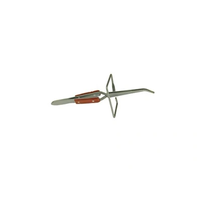 Image of Proops Bent Nose Insulated Self Locking/Closing Soldering Tweezers with Stand (S7634). Free UK Postage