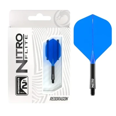Image of RED DRAGON Darts Nitro Flite Integrated Flight &amp; Shaft System No.2 Shape and Design Black Blue Colour, Intermediate Length
