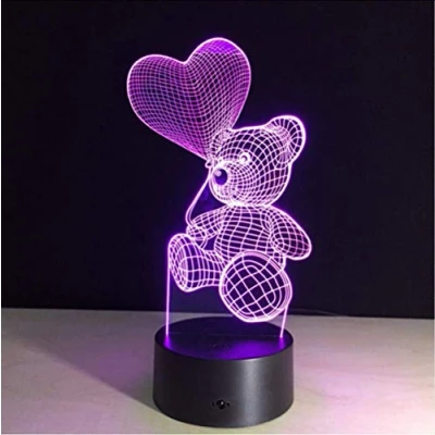 Image of ZYTC Teddy Bear Night Lights Gifts for Kids Women Mom Girls Smart Touch &amp; Remote Control 7 Color 3D Illusion Lamp Animal Light Children Led Desk Lamps