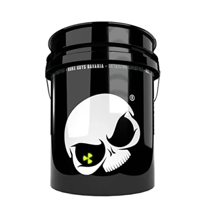 Image of Nuke Guys Car Wash Bucket White Skull Edition with 5 US Gallons (approx. 20 Litres) for Gentle Washing/Motorcycle