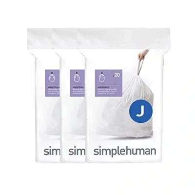 Image of Pack of 60 Simplehuman Size J White Drawstring Bin Liners (45 litre)