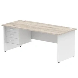 Image of Impulse 1800x800 Desk Grey Oak/White Panel End 1x3 Drawer Fixed Ped